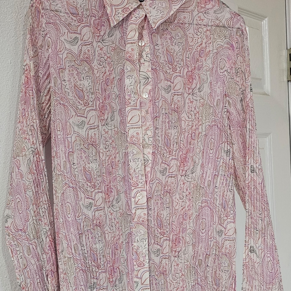 Paisley Button-Up Shirt in Pink and White